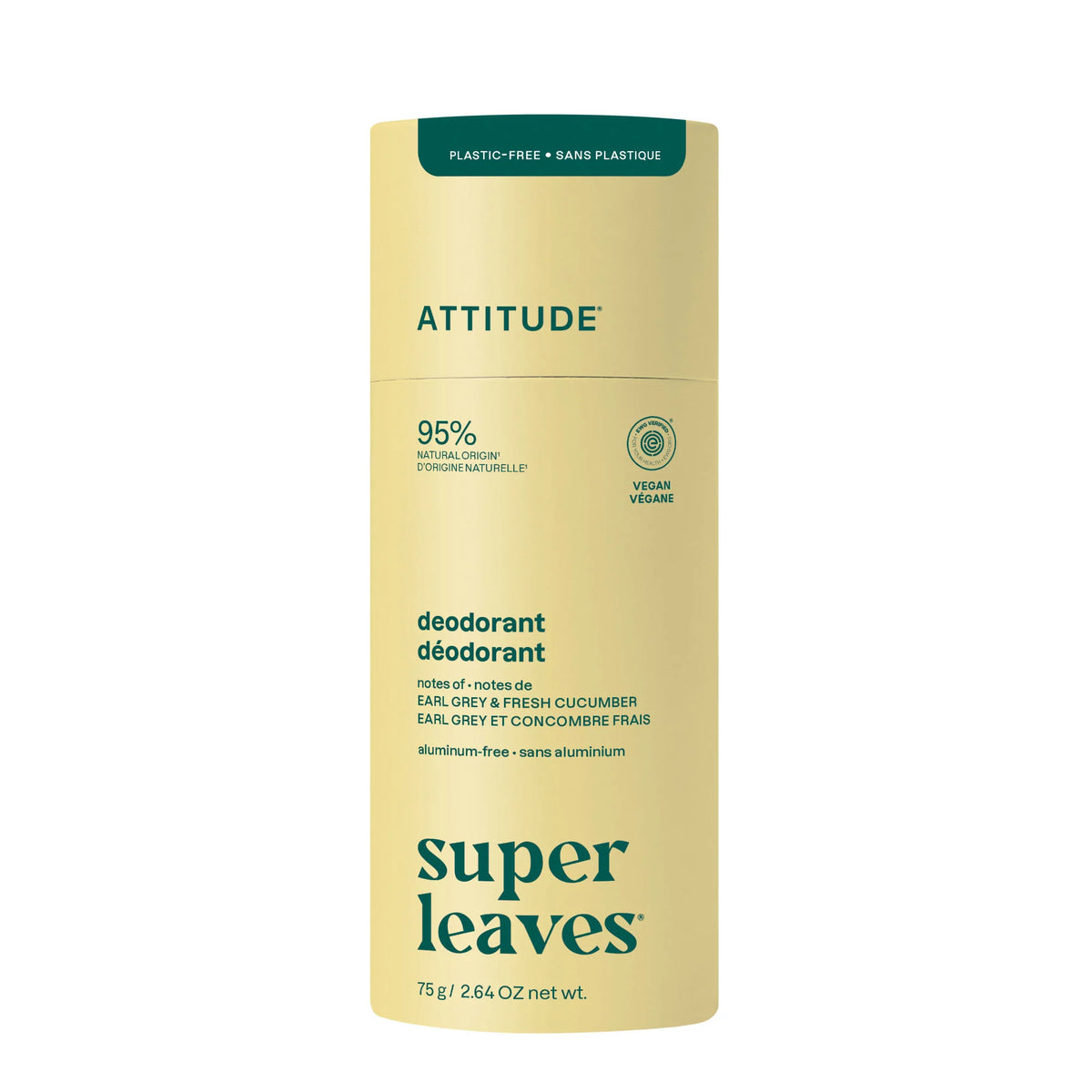Deodorant - Plastic-free Stick Earl Grey & Fresh Cucumber-2.64 OZ.